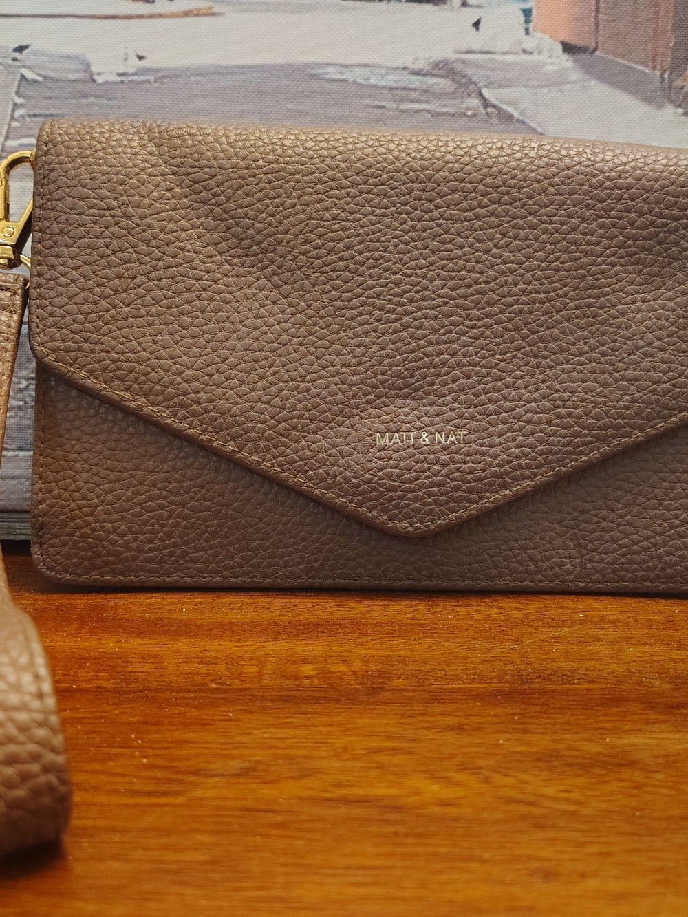 Matt & Nat Pebbled Clutch in Taupe Brown with Gold Hardware